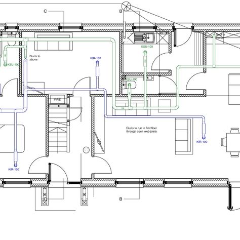 Building services engineer Alan Clarke explains heating, plumbing and ventilation system designs for a new Passivhaus. House Plumbing Diagram, House Ventilation System, Plumbing Diagram, House Ventilation, House Plumbing, Hvac Duct, House Planning, Environmental Engineering, Office Plan