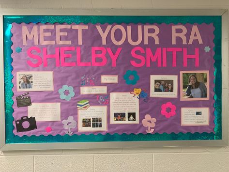 Get To Know Me Bulletin Board, Meet Your Ra Poster, About Me Bulletin Board Ra, Meet The Ra Bulletin Board, Meet Your Ra Bulletin Board, Meet Your Ra, Bulletin Ideas, College Bulletin Boards, Door Decks