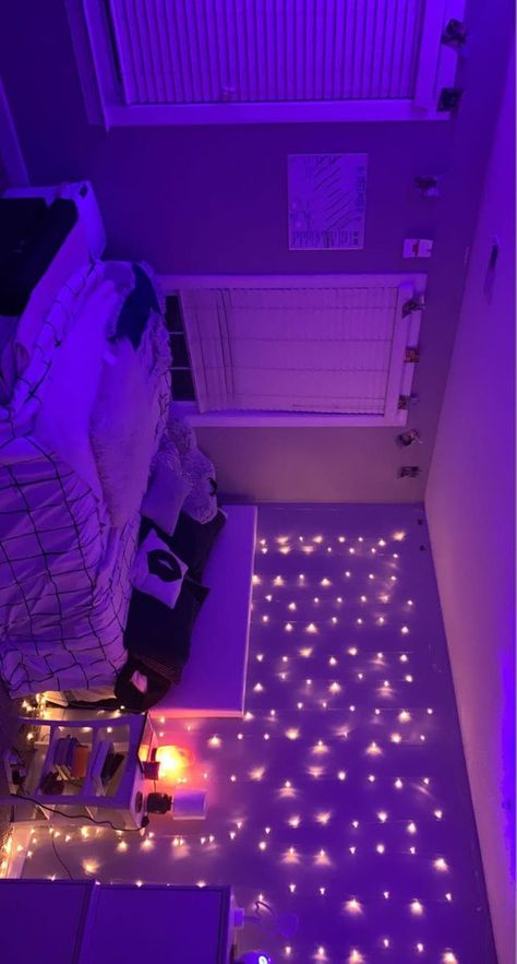 Cute Teenage Girl Rooms, Room Ideas Aesthetic Led, Led Light Combos, Full Size Bed In Small Room, Lights In Room, Aesthetic Lights, Purple Room Decor, Purple Room