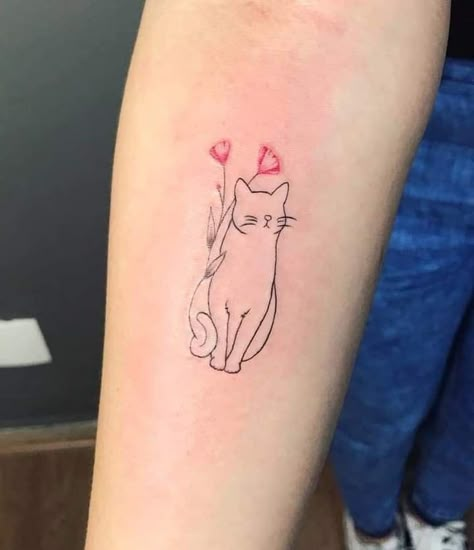 Pretty Cat Tattoos For Women, Cute Cat Tattoos, Minimal Cat Tattoo, Body Doodles, Minimalist Cat Tattoo, Cat Tatto, Cat Tattoo Simple, See Tattoo, Cute Cat Tattoo