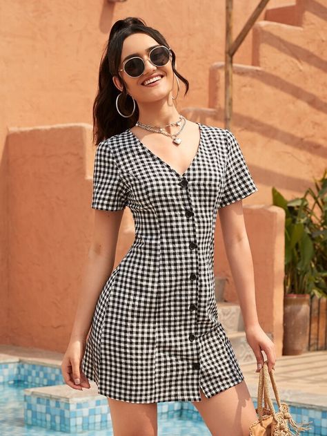 Checkered Dress, Split Maxi Dress, Bodycon Dress Parties, Vintage Maxi Dress, Button Up Dress, Gingham Dress, Long Puff Sleeves, Floral Dress Summer, Boho Maxi Dress