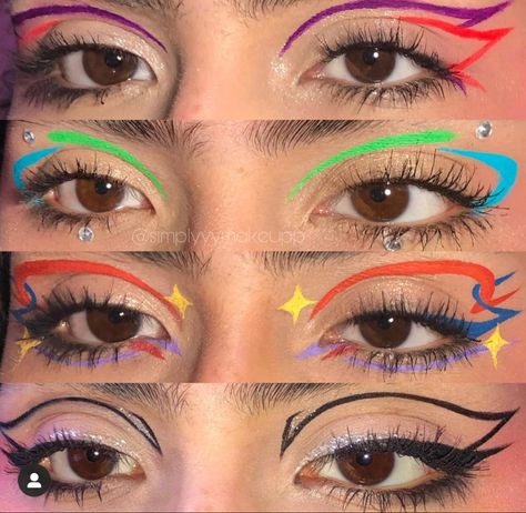 Colourful Eyeliner Looks, Colored Liner Looks, Lash Line Eyeliner, Liquid Liner Looks, Fun Eyeliner Looks, Graphic Eyeliner Ideas, Graphic Liner Ideas, Cool Eyeliner, Graphic Liner Looks