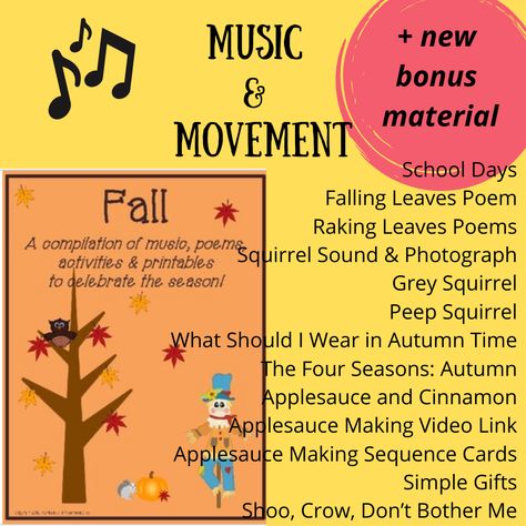 Autumn Music, Apple Leaves, Movement Songs, Raking Leaves, Seasons Autumn, Preschool Music, Fall Preschool, Music And Movement, Music Library