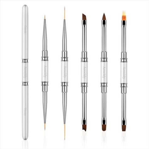 Aeocidy Nail Art Brushes Set - 5pcs Double-End Nail Brushes for Nail Art French Tip brush Liner Brush UV Gel Polish Painting Nail Design Brush Metal Handle Nail Drawing Pens Nail Art French Tip, Polish Painting, Nail Art French, Drawing Pens, Nail Drawing, Pedicure At Home, Liner Brush, Nail Art Brushes, Nail Brushes