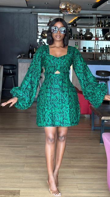 Ankara Midi Dress Styles, Green Ankara Dress Styles, Cute Ankara Dresses, Midi Ankara Dress, Off Shoulder Ankara Dress Short, Ankara Dress Designs Chic, Current Ankara Styles, Plain And Pattern Ankara Styles, Fitted Short Sleeve Mini Dress In Ankara Fabric