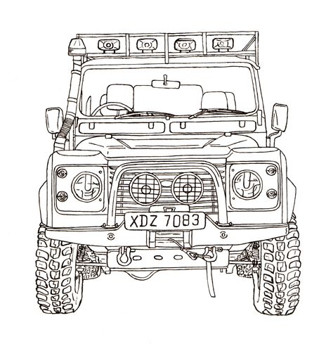 Land Rover Defender 90 Ink Drawing Lander Rover, Ink And Watercolour, Land Rover Defender 90, Land Rover Defender 110, Line Drawings, Defender 110, Defender 90, Land Rover Series, Car Sketch