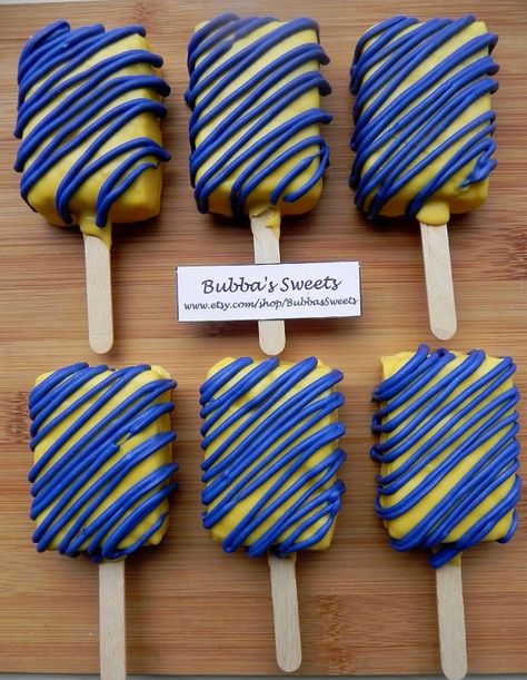 Despicable Me Chocolate Covered Rice Krispy Pops  by BubbasSweets, $16.00 Despicable Me Party, Minion Theme, Minion Birthday Party, Rice Krispy, Minion Birthday, Minion Party, Circus Birthday, Rice Krispie Treats, Rice Krispie