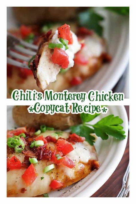 Chili's Monterey Chicken Recipe - AimeeStock.com Chili's Monterey Chicken Recipe, Monterey Chicken, Juicy Baked Chicken, French Onion Chicken, Low Carb Chicken Recipes, Onion Chicken, Baked Chicken Breast, Low Carb Chicken, Boneless Chicken Breast