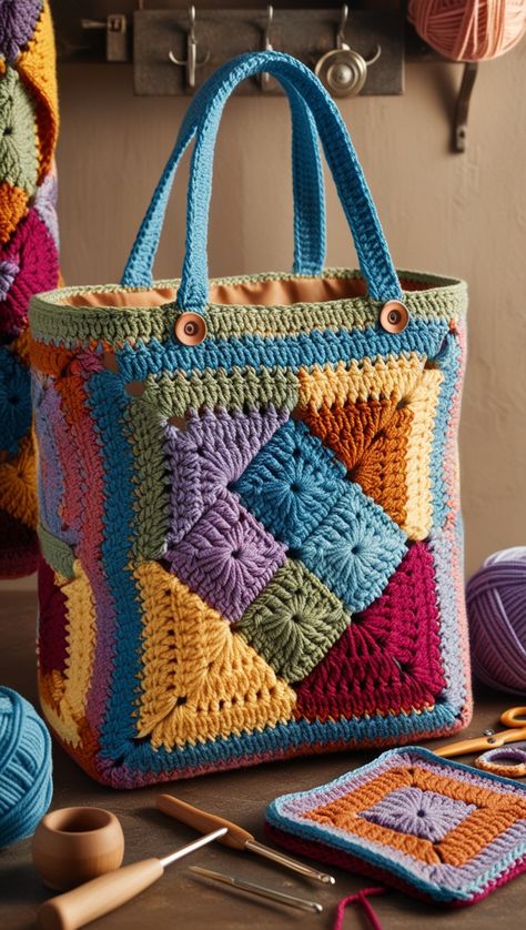 Como Emendar Quadradinhos de Crochê Crochet Handbags Free Patterns, Granny Square Handbag, Sac Granny Square, Handbag Crochet, Crochet Boho Bag, Crochet Cord, Handmade Crochet Bags, Crochet Braid Styles, Crochet Market Bag