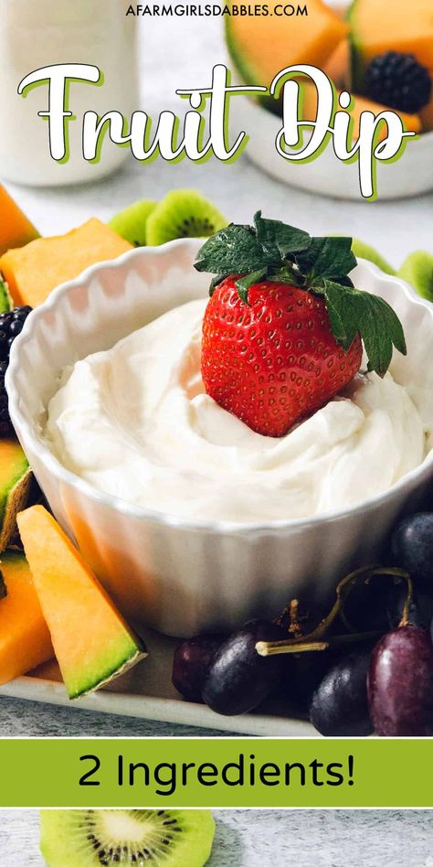 This 2-ingredient Fruit Dip recipe makes the perfect sweet and tangy, creamy-fluffy dessert dip! It's easy, versatile, and a real crowd-pleaser. Grab your favorite fresh fruit and dig in!