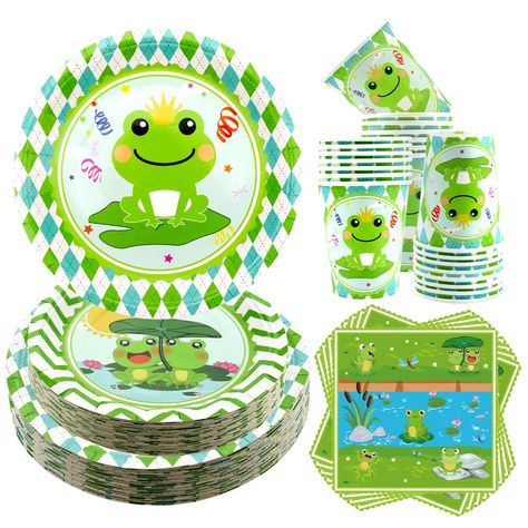 PRICES MAY VARY. Frog Party Tableware Supplies Kit: You will gain 40 9"dinner plates + 40 7" dessert plates + 40 9oz paper cups + 40 napkins. Well Made: The frog Party Tableware Set is made of eco-friendly, recyclable, heavy-duty paper that won't fold, tear or break. (Note: Please do not microwave the plates and cups.) Unique Design: Unique Frog design with clear patterns and bright colours can make your party more unique and increase the party atmosphere. Easy to Clean and Save Your Time: You c Kerropi Birthday, Frog Party Decorations, Frog Party Ideas, Frog Birthday Party, Frog Party, 11 Birthday, Frog Birthday, Company Dinner, Plates And Cups