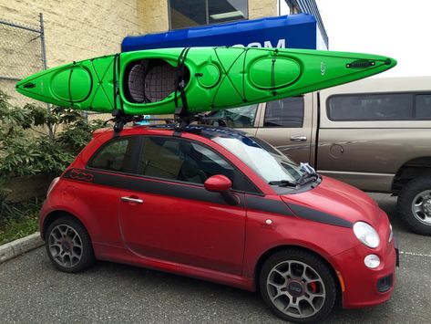 Kayak Fiat 500 Cabrio, Fiat 500 Sport, 500 Abarth, Vw Bugs, Vw Bug, Kayaks, Vw Beetles, Fiat 500, Roof Rack