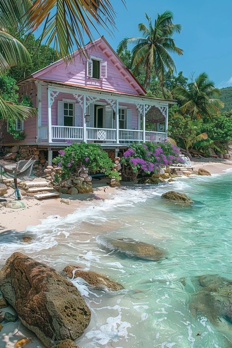 Cute Beach House Exterior, Eco House Exterior, Pink Beach House, Cute Beach House, Beachside House, House Near Beach, Beach Dream House, Beachy House, Beach Chic Decor