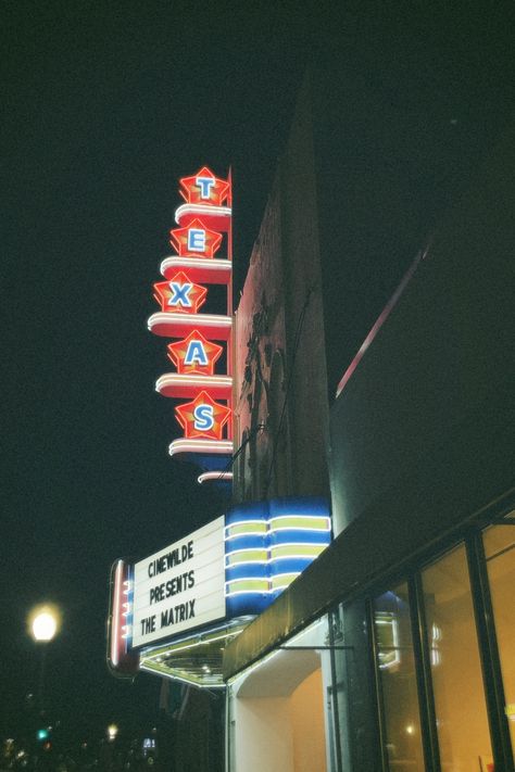 A theater in Texas Texas Travel Aesthetic, Texas Aesthetic Vintage, Austin Texas Aesthetic, Texas Aesthetic, Texas Trip, 2025 Vision, Film Photography, Theater, Vision Board