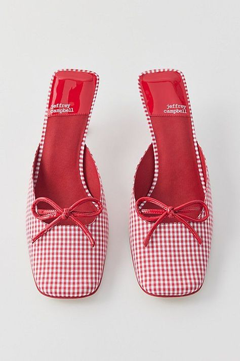 Heels With A Bow, Gingham Shoes, Gingham Heels, Heeled Mule, Funky Shoes, Shoe Inspo, Aesthetic Shoes, Mule Sandals, Carrie Bradshaw