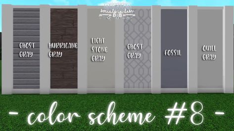 Modern Colour Palette Bloxburg, Blockburg House Colors, Bloxburg Exterior Color Pallete, Bloxburg Town Colour Scheme, Color Pallets Bloxburg, Bloxburg Color Pallete Modern, Bloxburg Town Color Schemes, Bloxburg Farmhouse Color Schemes, Modern House Colors Bloxburg