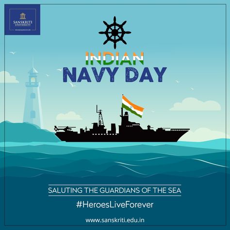 On 48th #NavyDay, all of us here at #SanskritiUniversity salute to the indomitable spirit and unflinching grit of the Indian Navy, the warrior guardians and protectors of our #Nation.   #NavyDay2019 #Dec4  #IndianNavyDay #ArmedForces #IndianNavy #JaiHind #indiannavy #Ocean #Heroes Indian Navy Day, Flag Images, Indian Flag Images, Educational Quotes, Navy Day, Real Estate Marketing Design, Indian Navy, Indian Flag, Creative Corner