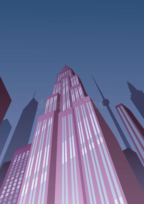 Art Deco Tower 2. Cartoon skyscraper at night in Art Deco style stock illustration Skyscrapers Illustration, Skyscraper Illustration, Lunch Atop A Skyscraper, Vector Building, Art Deco City, Cartoon Building, Simple Building, Anime City, Building Drawing