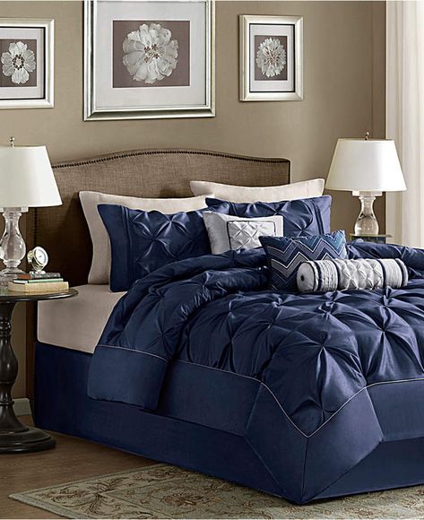 Madison Park Laurel 7-Pc. King Comforter Set Bedding #comforter #bedding #navy #afflink Pintuck Comforter, Purple Comforter, Home Essence, Blue Comforter, Tufted Bed, King Comforter Sets, Queen Comforter Sets, Madison Park, Bed Sets