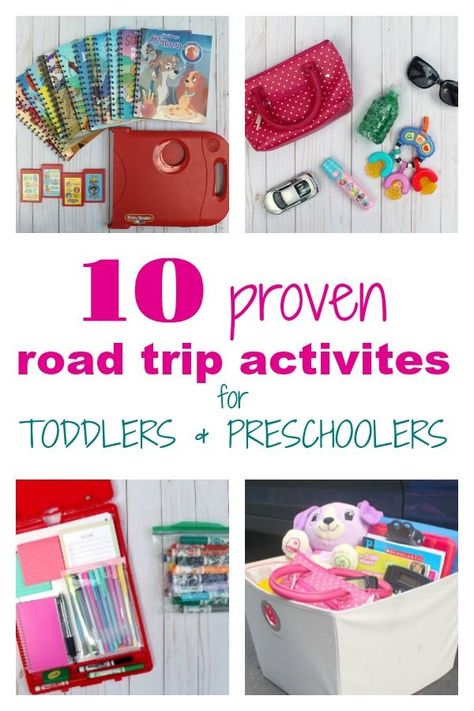 10 proven road trip activities for toddlers and preschoolers. What to pack for a long car trip with a one, two or three year old. #roadtrip #roadtripwithkids #caractivites #caractivitesforkids Toddler Travel Activities, Toddler Road Trip, Long Car Trips, Trip Activities, Car Activities, Road Trip Activities, Organized Mom, Road Trip With Kids, Fun Travel