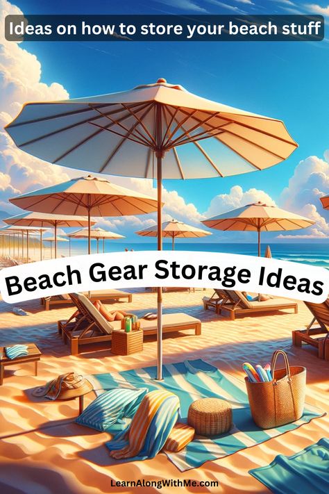 Beach Organization Ideas, Beach Towel Storage Ideas, Beach Gear Storage, Gear Storage Ideas, Beach Shade Tent, Overhead Storage Rack, Tommy Bahama Beach Chair, Beach Supplies, Shade Tent