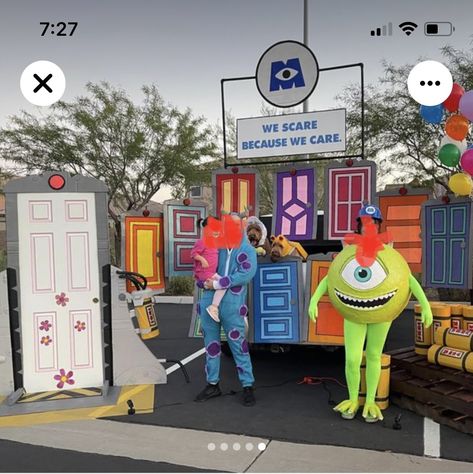 Monsters Inc Float Ideas, Adams Family Trunk Or Treat, Monsters Inc Trunk Or Treat Ideas, Halloween Parade Float Ideas, Monsters Inc Trunk Or Treat, Halloween Parade Float, Homecoming Floats, Halloween Parade, Halloween Contest