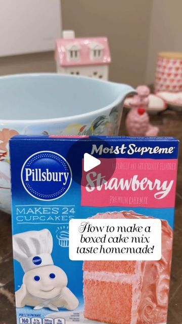 Linda Juhan on Instagram: "How to make a boxed cake mix taste homemade! 💕  Ingredients: 1 box of Pillsburry Strawberry Cake Mix 1 box of Strawberry Jello (3 ounces) 2 Tablespoons of All Purpose Flour 2/3 cup of oil 1/2 cup of water 4 eggs 1 teaspoon of granulated sugar  Bake 375 for 19 minutes if your baking cupcakes. . . #baking therapy #homemadebakedgoods #bakingdelights #homebakinggoods #bakingpassion #bakedwithlove #bakingaddict #homemadebakery #bakinglove #pillsburycake mix #strawberry #valentinebaking #valentine @heb" Doctored Strawberry Cake Mix Recipes, Boxed Cake Mix Taste Homemade, Strawberry Cake Mix Recipes, Cake Mix Taste Homemade, Doctored Cake Mix Recipes, Bakery Style Cake, Homemade Ingredients, Baking Therapy, Box Cake Recipes