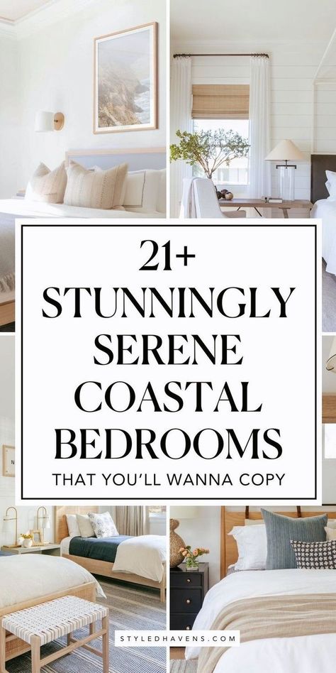 Searching for coastal bedroom ideas and decor? Coastal bedroom spaces are *our vibe* - and today, we've hand-picked our very fav coastal bedroom design inspo that you *need* to see. Whether you're looking for coastal interior inspo, for the perfect neutral bedroom, or just want to scroll through coastal style bedroom inspiration - *this* is the cozy bedroom inspo you're looking for! California Casual Bedroom Ideas, Coastal Calm Bedroom, Costal Bedroom Design, Beachy Bedrooms Coastal Chic, Coastal Bedroom Inspiration, Coastal Master Bedrooms Decor, Resort Style Bedroom, Coastal Guest Bedroom Ideas, Costal Bedroom Idea