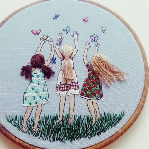 Best Friend Embroidery, Embroidery Hoop Art Diy, Girl Embroidery, Embroidery Hoop Wall Art, Diy Embroidery Designs, Child Room, Hand Embroidery Kit, Hand Embroidery Projects, Pola Sulam