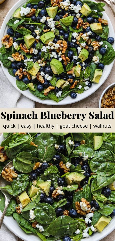 Blueberry Salads, Blueberry Salad Recipes, Walder Wellness, Salad With Blueberries, Simple Balsamic Vinaigrette, Blueberry Goat Cheese, Blueberry Salad, Spinach Salad Recipes, Avocado Salad Recipes