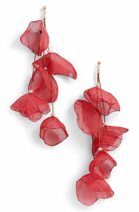 Chiffon Flower, Fabric Earrings, Chiffon Flowers, Red Jewelry, Textile Jewelry, Fabric Jewelry, Jewelry Diy, Jewelry Projects, Diy Earrings