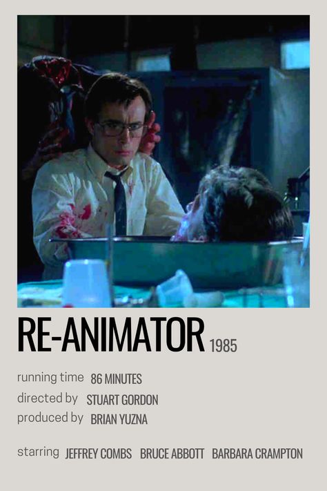 Re Animator Poster, Re Animator 1985, Reanimator Poster, Animator Aesthetic, Emo Movies, Movie Polaroids, Herbert West, Jeffrey Combs, Re Animator