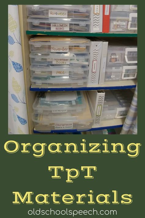 Occupational Therapy Organization Ideas, Organizing Speech Therapy Materials, Speech Therapy Room Organization, Speech Therapy Classroom Setup, Speech Therapy Room Setup, Preschool Office, Speech Therapy Organization, Slp Organization, Slp Materials