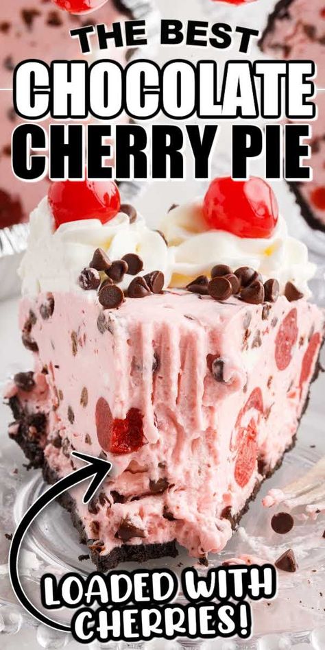 This scrumptious chocolate cherry pie will awaken your palate with its luscious combination of whipped cream, cream cheese, and cherry filling, all nestled atop a decadent chocolate crust. Cherry Chocolate Chip Pie, Cherry Chocolate Pie, Cherry Ice Cream Pie, Cherry Cheesecake Pie, Cherry Cream Cheese Pie, Chocolate Cherry Pie, Chocolate Pie Crust, Fresh Fruit Desserts, Chocolate Chip Pie