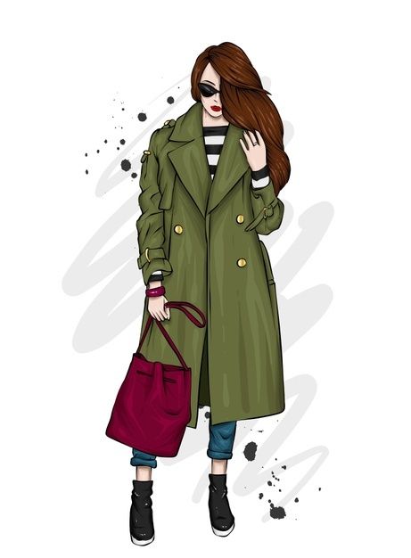 Beautiful girl in a stylish coat, trouse... | Premium Vector #Freepik #vector #vintage #sale #people #city Fashion Vector, Fashion Illustration Collage, Fashion Illustration Watercolor, Dress Design Drawing, Framed Photo Collage, Watercolor Fashion, Illustration Art Girl, Fashion Illustration Dresses, Stylish Coat