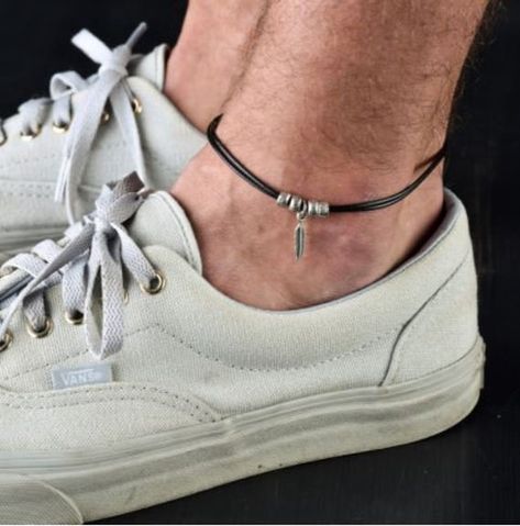 Men Anklet, Kikay Kit, Men's Ankle Bracelet, Black Anklet, Mens Cuff Bracelets, Leather Anklets, Mens Chain Bracelet, Beautiful Anklet, Silver Chain For Men