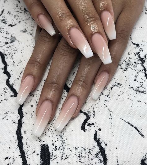 Nail Designs French Tip Coffin, Wedding Ombré Nails, Coffin Bridal Nails Wedding, Ombre Nails Long, White Tip Ombre Nails, Ombre Nails By Skin Tone Range, Ombre Nails With White Tips, Nail Designs Ombre Color Combos, French Tip Ombre Nails Coffin