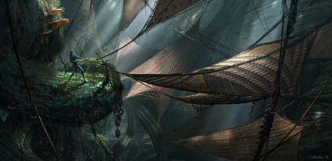 Concept art by Dylan Cole from James Cameron's  "Avatar" (2009). Avatar Navi Concept Art, Avatar Pandora Concept Art, Omaticaya Home, Avatar Navi Aesthetic, Navi Avatar Concept Art, Avatar Home Tree, Avatar Concept Art, Avatar Tree, Dylan Cole