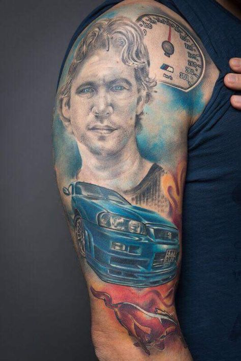 Gtr Tattoo, Paul Walker Tattoo, R34 Gtr, Gtr R34, Paul Walker, Thor, Portrait Tattoo, Nissan, Tattoos