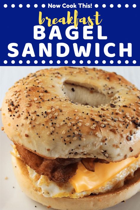 Skip the drive-thru and make your own homemade Breakfast Bagel Sandwich! Made with bacon, eggs, cheese, and a toasted and buttered everything bagel, this super hearty and delicious breakfast sandwich will keep you satisfied until lunchtime! Bonus: It's freezable! #breakfastbagelsandwich #breakfastsandwich #breakfastrecipes | nowcookthis.com Toasted Bagel Sandwich, Breakfast Bagel Sandwich Cream Cheese, Breakfast Bagel Sandwich, Bagel Ideas, Easy Homemade Breakfast, Bagel Thins, Bagel Breakfast Sandwich, Bagel Toppings, Copy Cats