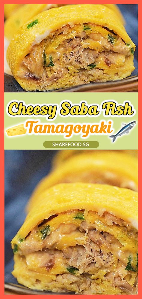 One of the popular Japanese side dishes is Tamagoyaki- a rolled egg eaten with dashi and soy sauce. This side dish is easy to make and you can add almost any ingredient to it! For more healthy protein, add some saba fish. The Tamagoyaki is very springy and full of cheese which goes well with the flavour of the mackerel flakes. Saba Fish Recipe, Saba Fish, Saba Recipe, Canned Mackerel Recipes, Japanese Side Dishes, Luncheon Meat Recipe, Rolled Egg, Canned Mackerel, Asian Cuisine Recipes