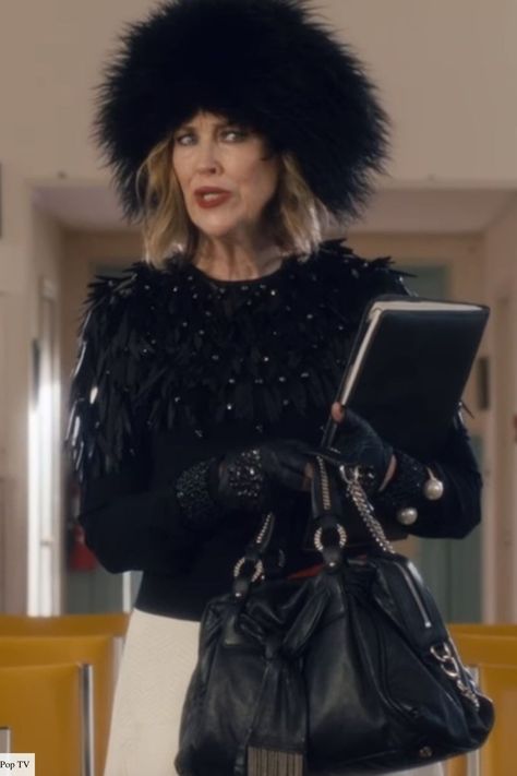 'Schitt's Creek': Moira Rose's 10 Most Fabulous Outfits — And How to Recreate Them | Femestella Catherine O'hara Schitts Creek, Sequin Fringe Skirt, Feather Outfit, Rosé Halloween, Rose Costume, Moira Rose, Feather Gown, Catherine O'hara, David Rose