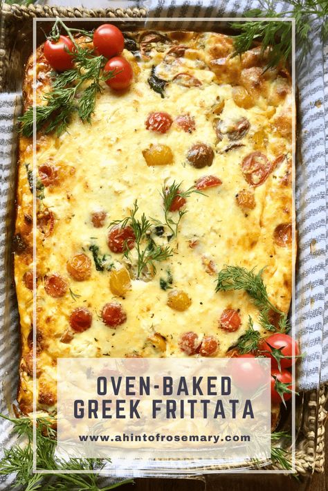 Greek Egg Casserole, Greek Breakfast Bake, Greek Omelette Casserole, High Protein Greek Breakfast Bake, Greek Egg Bake, Baked Egg Frittata Recipes, Greek Frittata Recipes, Frittata For A Crowd, Mediterranean Egg Bake