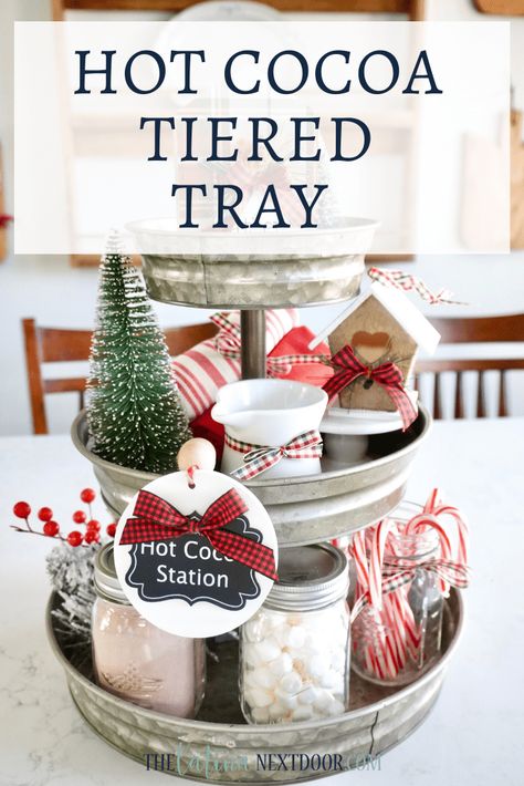 Christmas Hot Cocoa Tiered Tray, Hot Cocoa Tiered Tray Ideas, Hot Chocolate Tray Decor, Christmas Tiered Tray Ideas Hot Cocoa, Hot Chocolate Tiered Tray Decor, Hot Cocoa Bar Tiered Tray, Hot Cocoa Bar Tray, Hot Cocoa Tiered Tray Decor, Hot Chocolate Tiered Tray