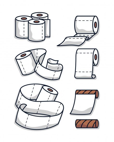 Set of toilet papers illustration | Premium Vector #Freepik #vector #paper #cartoon #doodle #toilet Toilet Paper Drawing, Toilet Sketch, Toilet Illustration, Wc Logo, Tiny Sketches, Toilet Drawing, Cartoon Toilet, Monochromatic Painting, Paper Cartoon