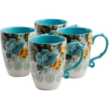 The Pioneer Woman Rose Shadow Jumbo 26-Ounce Latte Mug Set, Set of 4 Mug Sets, Rose Shadow, Microwave In Kitchen, The Pioneer Woman, Coffee Mug Sets, Women Rising, Country Charm, Mug Set, Pioneer Woman