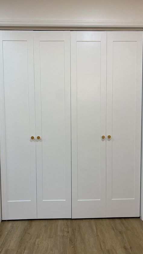 Shaker Bifold Closet Doors, Closet Bifold Doors, Laundry Door, European Laundry, Laundry Doors, Bifold Closet Doors, White Closet, Indoor Doors, White Doors