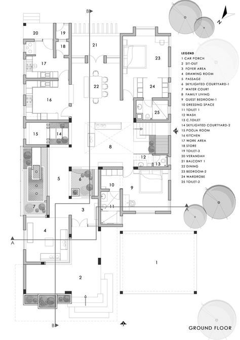 Mango Trees, Online Architecture, Vastu House, Indian House Plans, Architectural Firm, Courtyard House Plans, Portfolio Design Layout, Architectural Floor Plans, Villa Plan