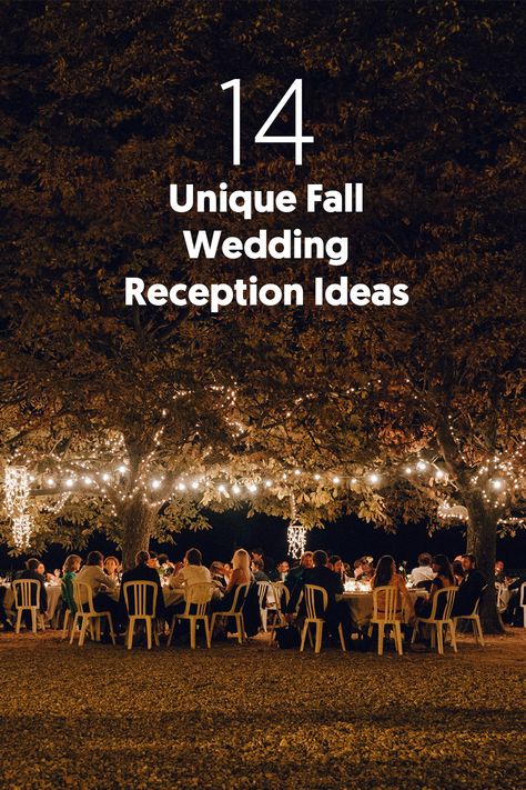 October Reception Ideas, Sunset Fall Wedding, Simple Fall Wedding Reception Ideas, Fall Wedding Ideas Simple, Elegant Fall Wedding Ideas Romantic, Fall Night Wedding, Outdoor Fall Wedding Ideas October, Outdoor Fall Wedding Dress, Romantic Fall Wedding Decor