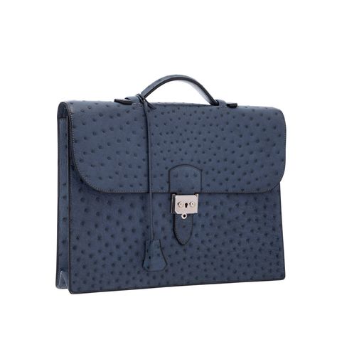 Hermes Blue Roi Ostrich Sac a Depeches Briefcase Bag with Palladium Hardware Hermes Blue, Briefcase Bag, Bag Hardware, Hermes Kelly Bag, Leather Briefcase Men, Kelly Bag, Briefcase For Men, Ostrich Leather, Leather Briefcase